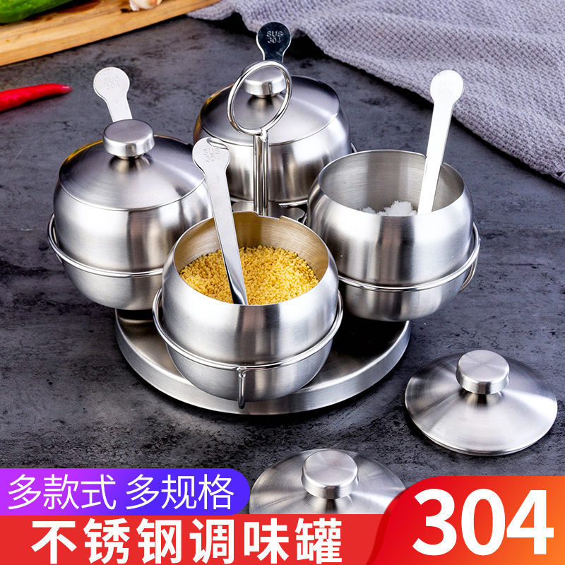 厂家直销 304不锈钢调味罐欧式圆形套装调料瓶家用厨房餐厅调味盒