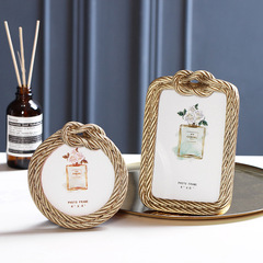 美式現代簡約樹脂麻繩擺台相框樹脂北歐個性6寸4寸婚紗照兒童相框