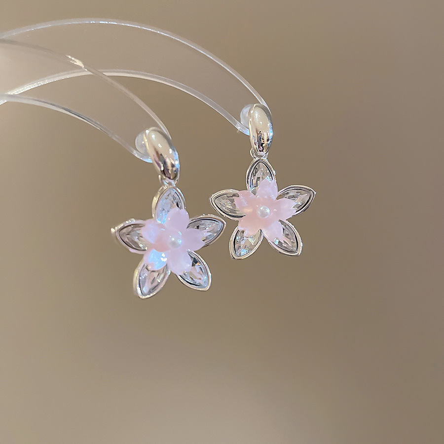 Pendientes de flores de color dopamina Pendientes dulces y frescos de primavera y verano Pendientes pequeños y elegantes de alta gama para mujer