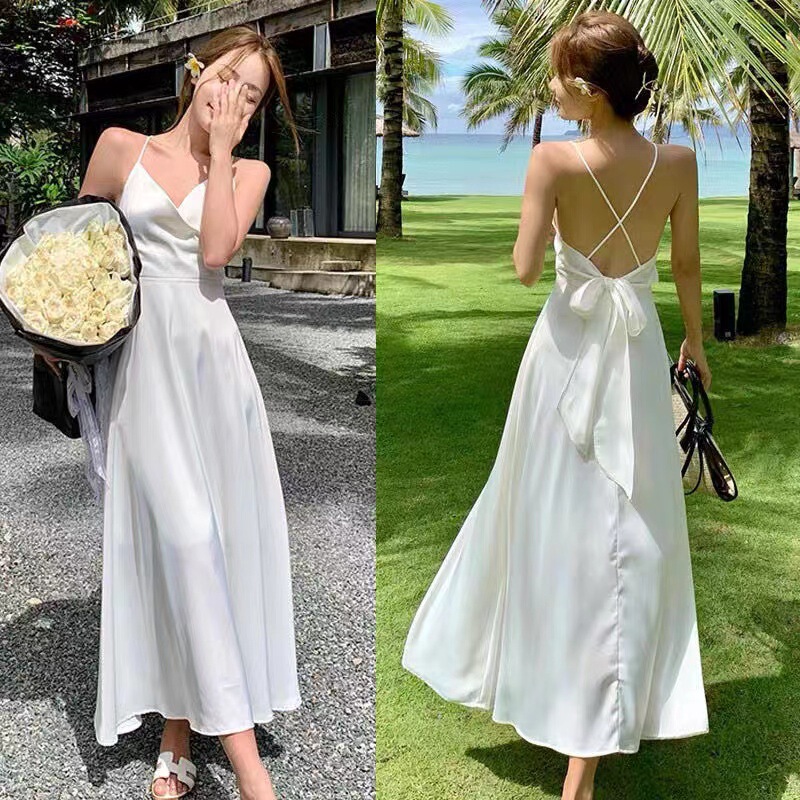 Original cloth Sanya travel clothes suspenders backless dress slimming Bali holiday beach dress