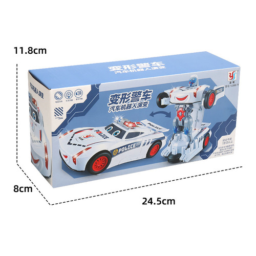 Electric police car transforming robot toy car with colorful lights and music, swivel movement car model, children's wholesale