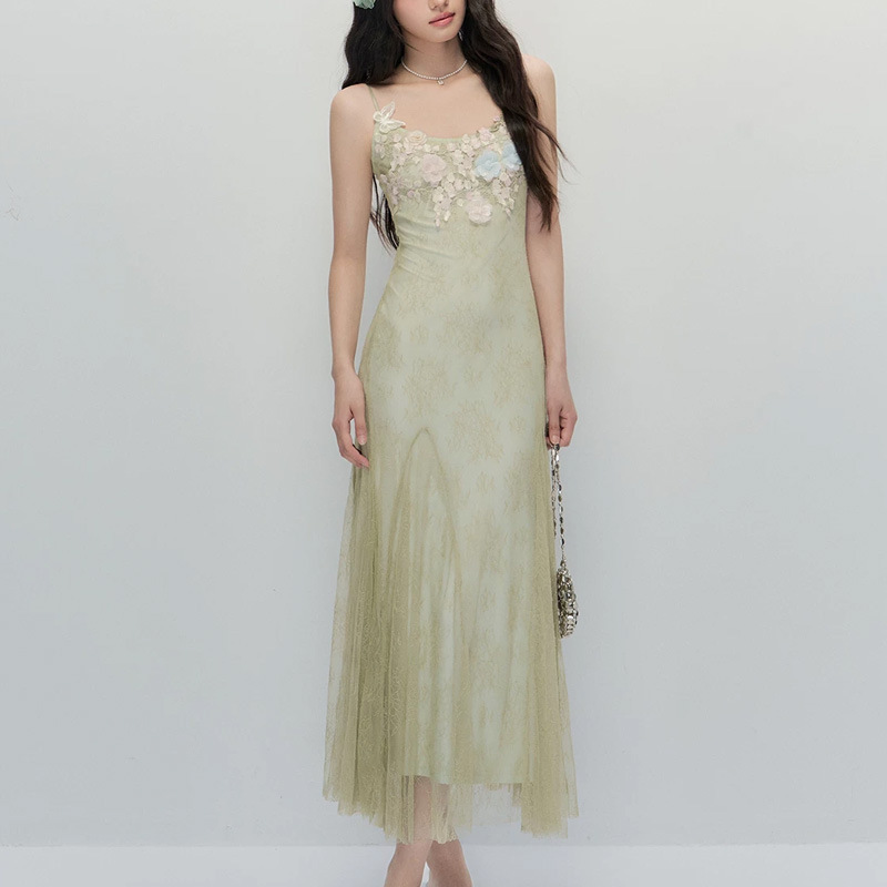 Elegant and Ethereal Seaside Vacation Slip Dress, Green Dress for Women, Stunning and Beautiful Summer Bodycon Long Dress