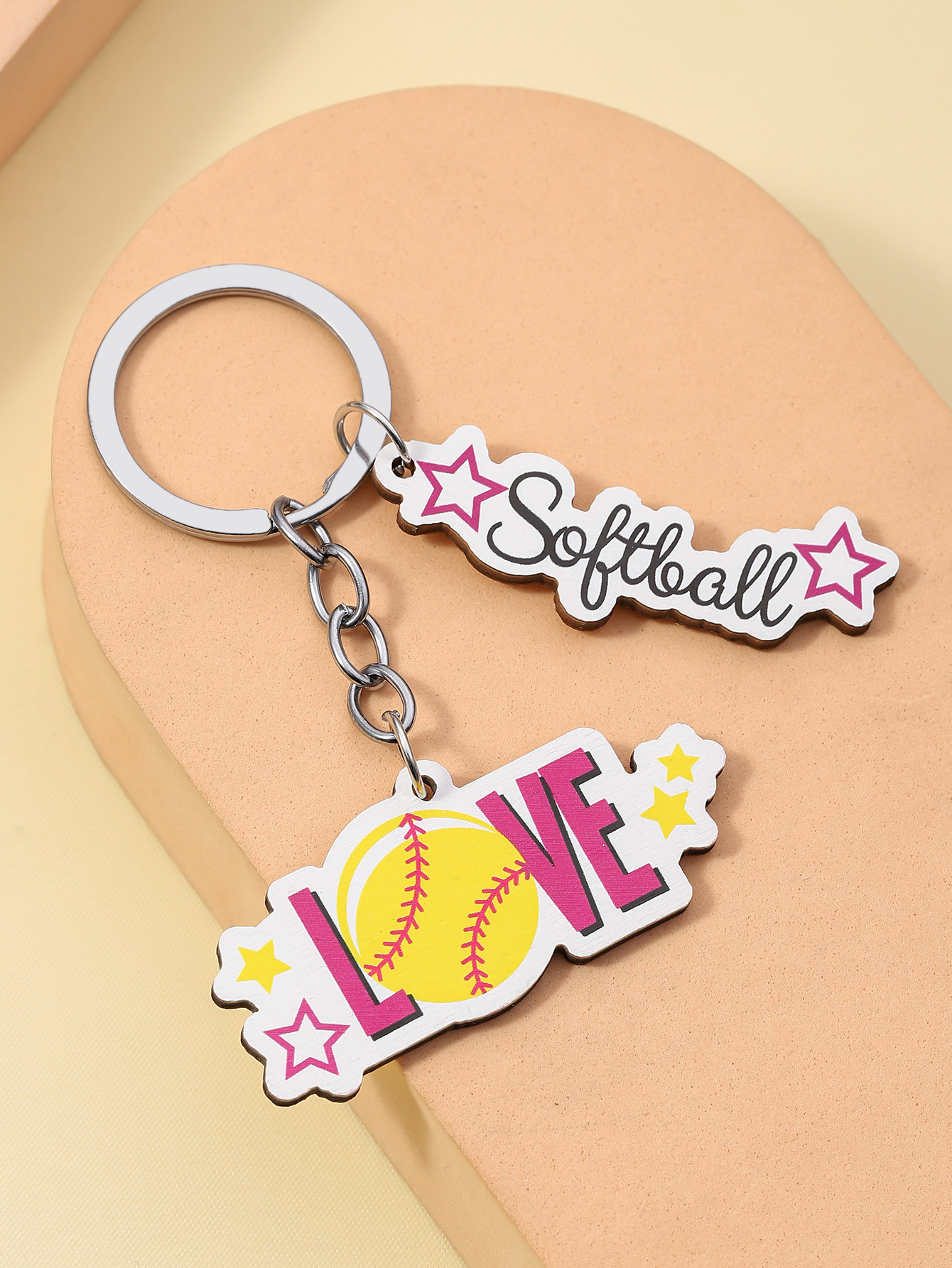 12g Weight Keychain Classification Daily Occasion Wood Material Letter, Ball Pattern Unisex Gender Sports Style Sports Letter Ball Wood Unisex Keychain 8