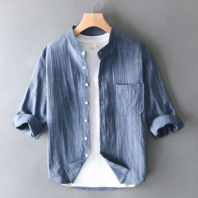T221 Men's Summer Cotton and Linen Mid-Sleeve Retro Casual Shirt