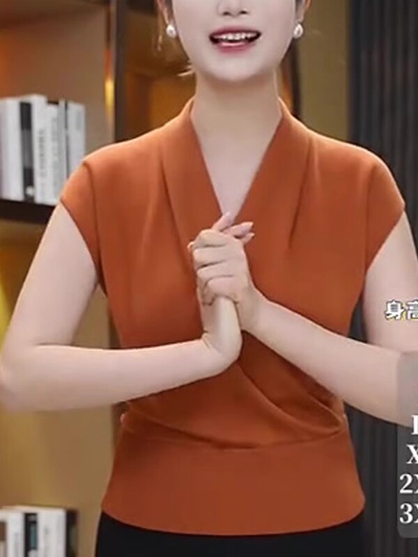 V领短袖T恤女2025夏季新款高端修身别致收腰显瘦气质纯色百搭上衣|undefined