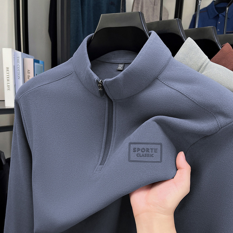 Men's Half-Zip Stand-Up Collar Sweatshirt Autumn and Winter Thickeneded Warm Double-Sided Velvet Sports Casual Pressure Label Bottoming Shirt T-Shirt Men's Half-Zip Stand-Up Collar Sweatshirt Autumn and Winter Thickeneded Warm Double-Sided Velvet Sports Casual Pressure Label Bottoming Shirt T-Shirt