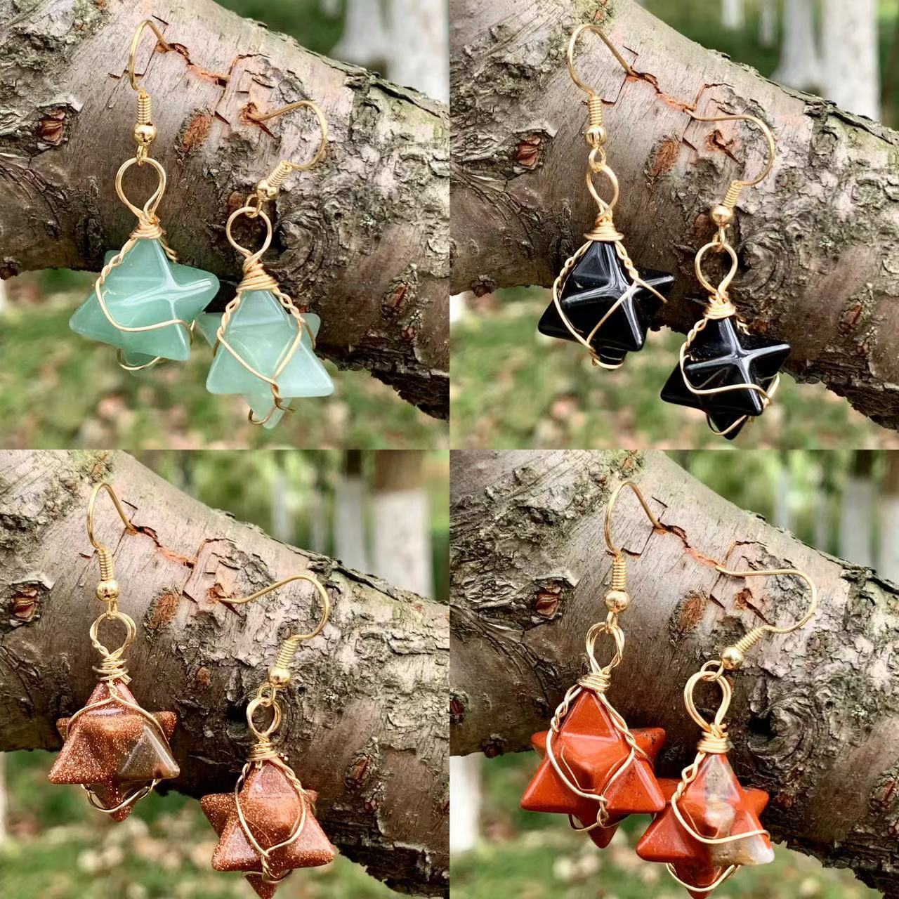 1 Pair Retro Solid Color Inlay Natural Stone Crystal Drop Earrings display picture 3