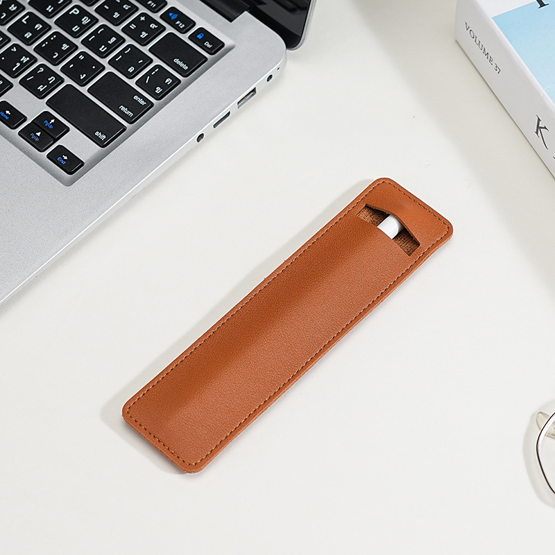 Fábrica directa PU simple estilo de aprendizaje de cuero bolsas de pluma de cuero de color sólido cubierta de lápiz de escritura puede imprimir logotipo