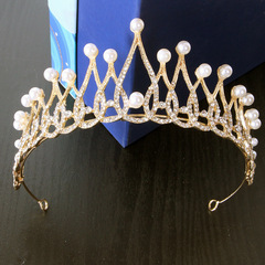 2022新款韓式新娘皇冠水鑽頭飾 婚禮簡約珍珠皇冠跨境皇冠頭飾
