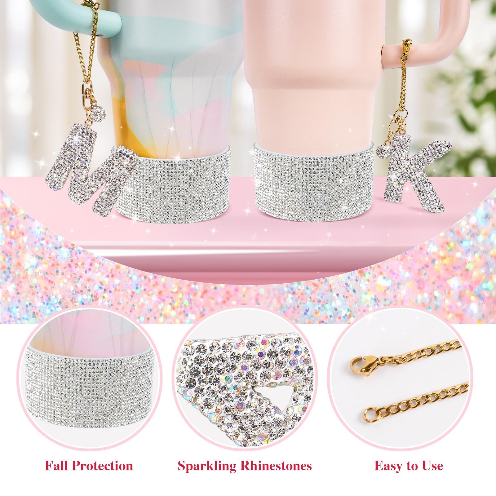 Letter, Bow Knot Pattern Glam Letter Bow Knot Silica Gel Straw Cup Sleeves 1 Set