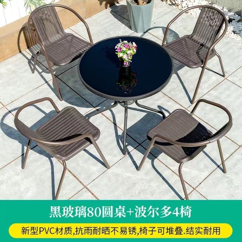 80cm black glass round table +4 chair [default without holes]]
