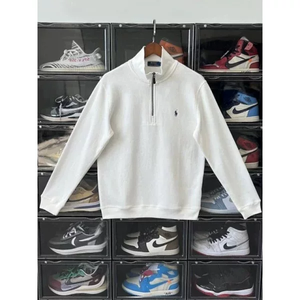 Cross-border PL Lafu high-quality long-sleeve polo shirt with half-zip, loose fit, versatile sweatshirt, stand-up collar, and small horse cotton
