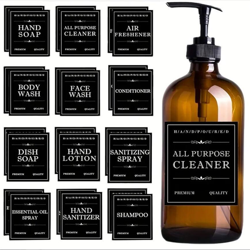 12 Shampoo Body Soap Bottle Waterproof Stickers Body Cleaner Sub-packaging Bottle Label Stickers