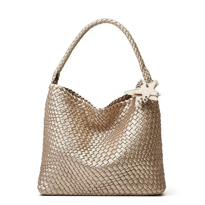 Hand-Woven Large-Capacity Tote Bag for Women, Hand-Held Bucket Bag, Underarm Bag with a High-End Feel, Versatile for Commuting, Single-Shoulder Basket Bag