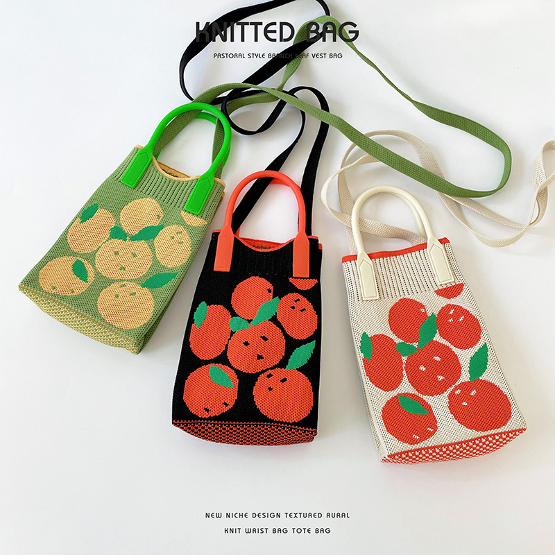 Bolso de las mujeres nicho diseño de naranja fresco mini bolso del teléfono todo partido de punto hombro bolsa de mensajero monedero