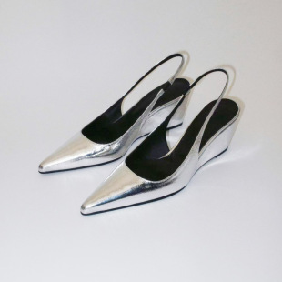High-Heeled French Toe-Cap Sandals for Women, 2025 New Style, Pointed-Toe Silver Flats, Wedge Heels, Versatile Shoes