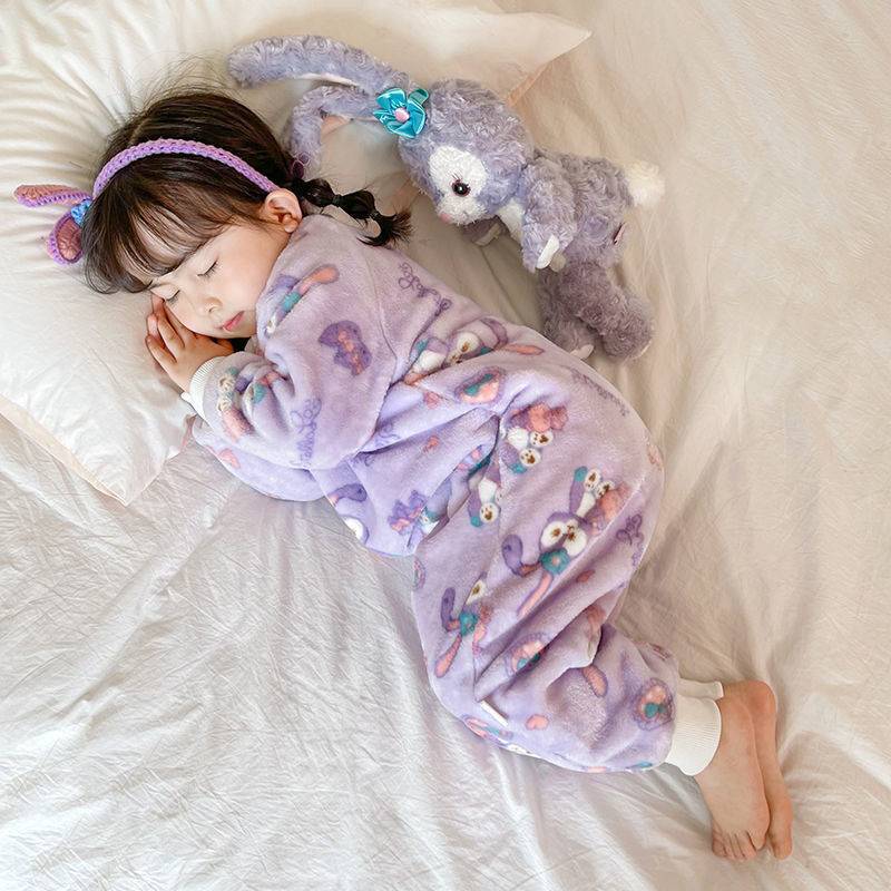 Baby Sleeping Bag Autumn and Winter Coral Velvet Kidsren's Split-Leg Anti-Kick Quilt Artifact Winter Thickeneded Flannel Baby Pajamas