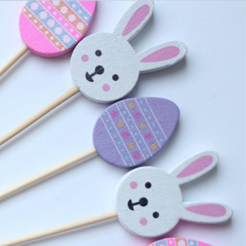 Huevo de Pascua orejas largas conejo palillo de dientes decorativo 100 unids/bolsa de fábrica al por mayor desechable de bambú palo Tenedor de fruta