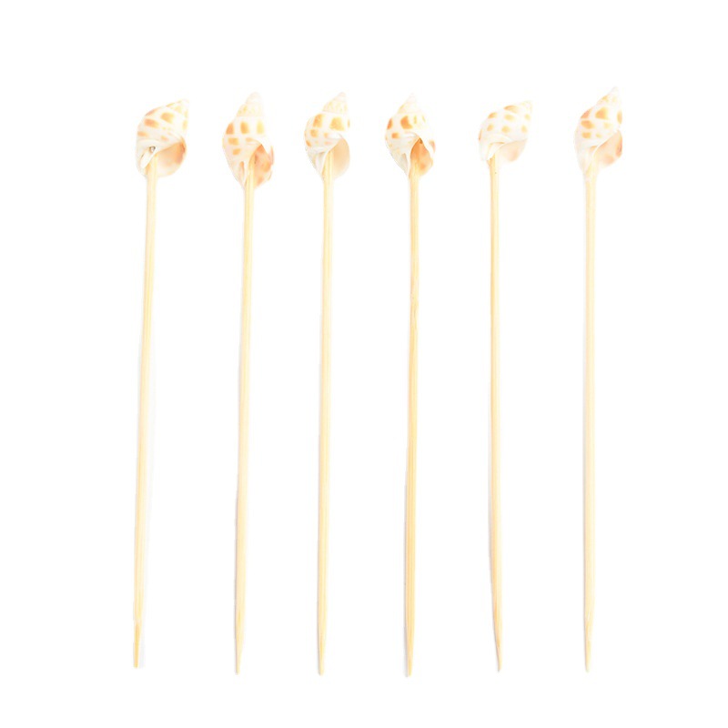 Mayorista creativo concha bambú stick stick desechable stick de fruta stick de cóctel stick torta horquilla cubiertos postre