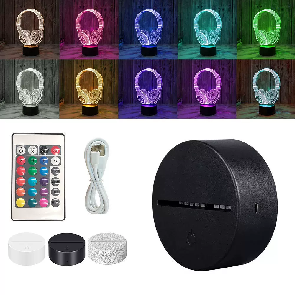 跨境批发3D小夜灯底座遥控触摸七彩底座DIY亚克力创意USB充电底座