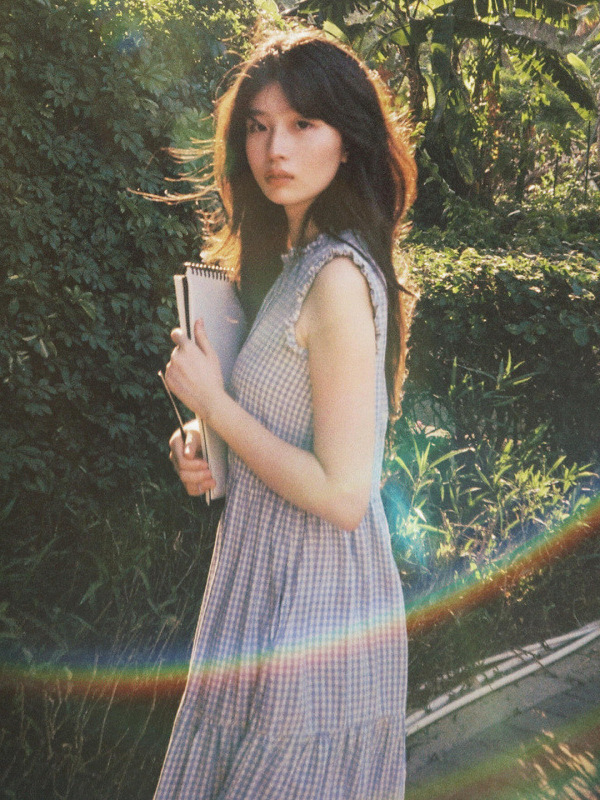 法式蓝色格纹背心连衣裙女夏季2025新款气质宽松无袖花边长裙子|undefined