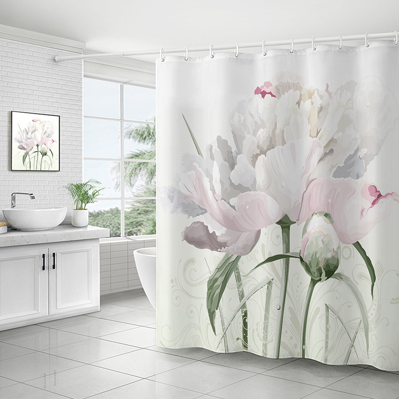 Factory direct simple flower waterproof mildew-proof shower curtain bathroom bathroom polyester partition curtain cross-border supply Factory direct simple flower waterproof mildew-proof shower curtain bathroom bathroom polyester partition curtain cross-border supply