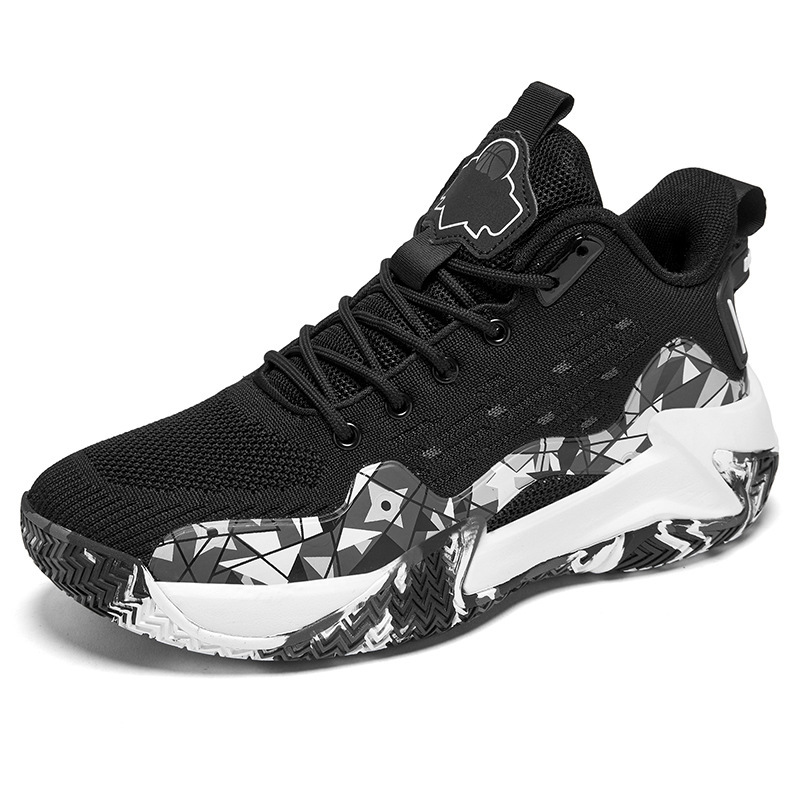 Zapatos transfronterizos para hombre, zapatos de baloncesto de punto con mosca, zapatos deportivos de verano de caña alta, zapatos de entrenamiento para estudiantes jóvenes de camuflaje de malla de moda image 7
