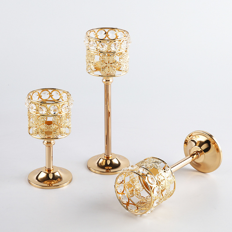 Mini candelabro de cristal creativo de estilo europeo adornos metálicos bodas hoteles en el hogar velas para la cena accesorios decoración joyas