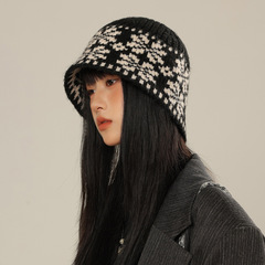 韩版秋冬天帽子女款拼色大头围针织帽防风保暖毛线帽时尚百搭盆帽