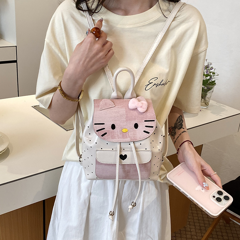 跨境卡通猫咪豹纹包包女2025新款时尚卡通双肩包休闲手提水桶包