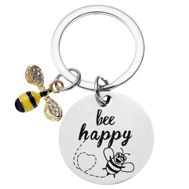 201 Stainless Steel Material Cute Letter Bee 201 Stainless Steel Teachers' Day Unisex Keychain
