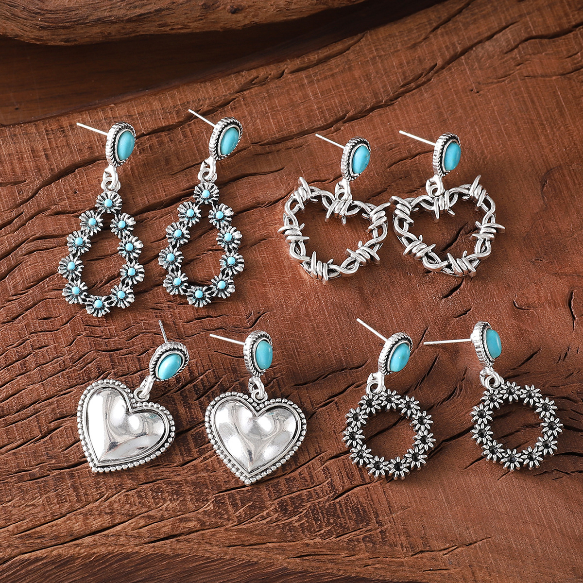 European and American Cross-border New Retro Ethnic Turquoise Pendant Earrings Bohemian Niche Simple Jewelry for Women