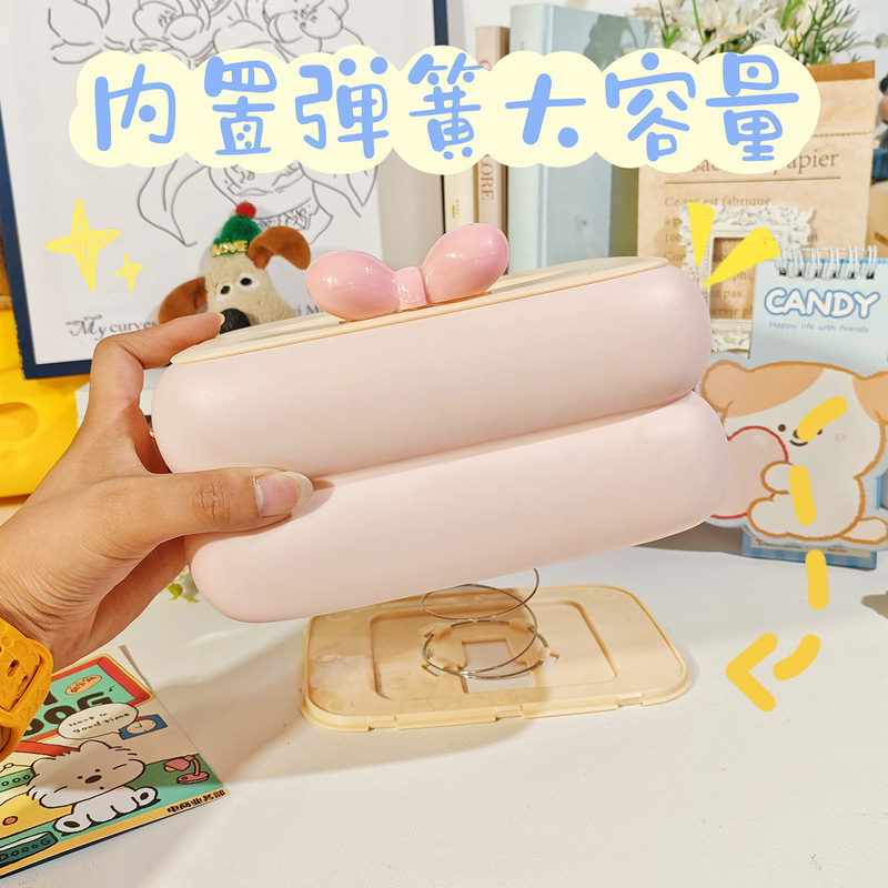 蝴蝶结纸巾盒客厅餐巾纸盒子桌面茶几收纳盒可爱可升降弹簧抽纸盒|undefined