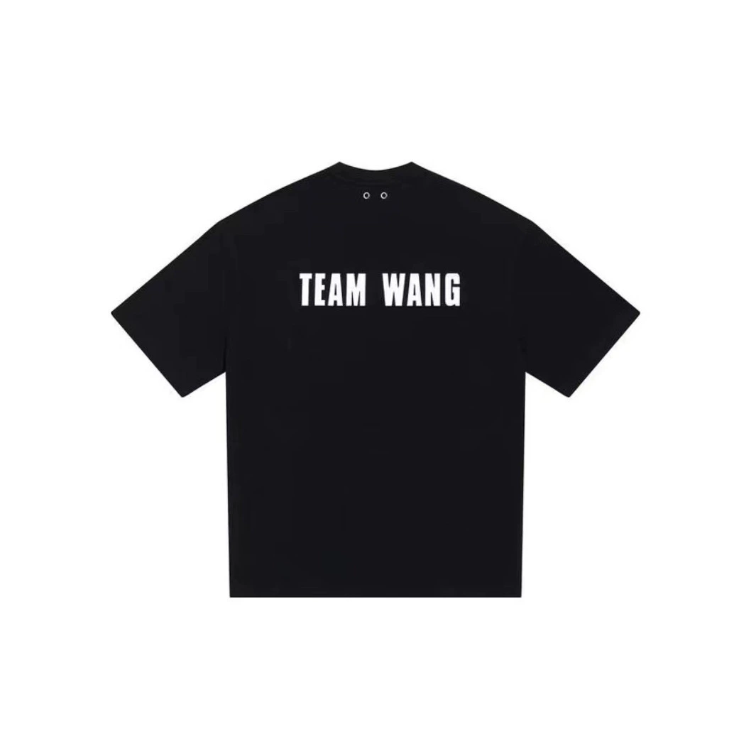 Футболка из силикона с үш Dimensional буквами Team Wang коротким рукавом, американский повседневный стиль, круглая фигура