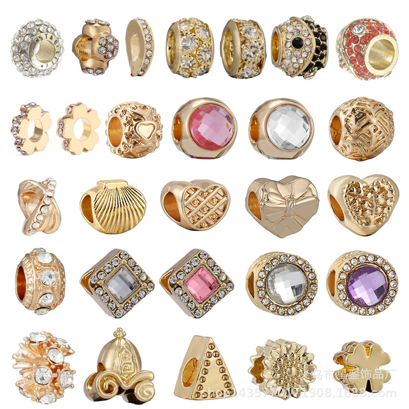 Gold square crystal beaded Tai Chi charm love flower sandwich loose beads diy bracelet alloy accessories beads z