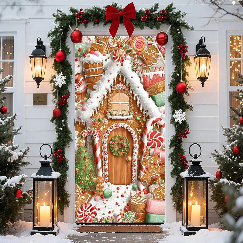Qzb Cross-Border Amazon Christmas Door Curtain Door Cover Holiday Party Christmas Atmosphere Decoration Flag Background Hanging Cloth