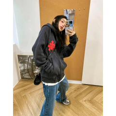 【现货】黑色连帽开衫卫衣女CH克罗春季宽松显瘦时尚长袖外套上衣