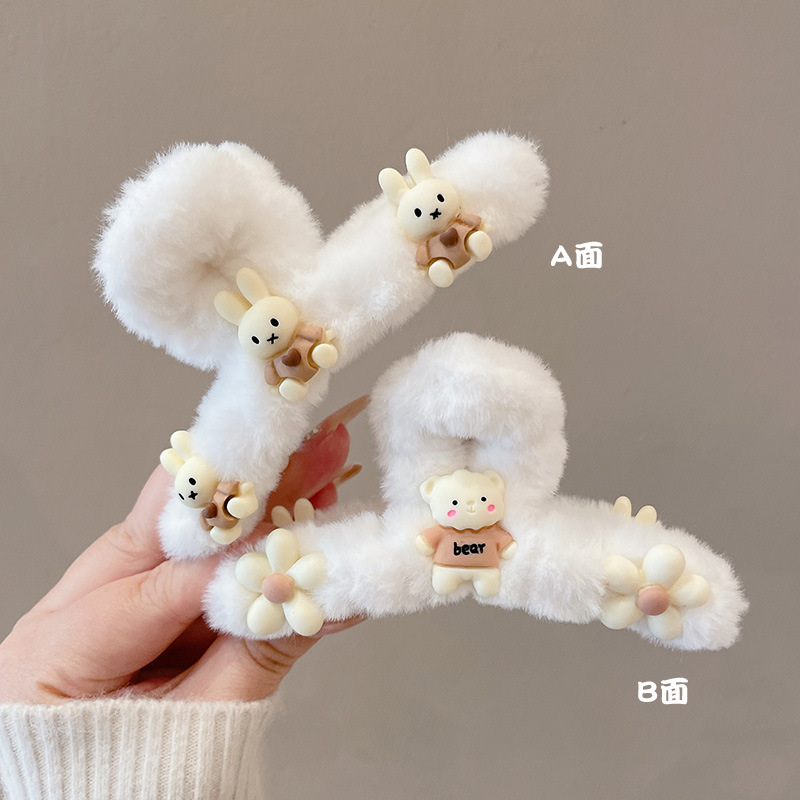 Otoño e invierno clip de tiburón grande horquilla clip de peluche femenino temperamento de alta calidad pinza para el cabello clip peludo tocado