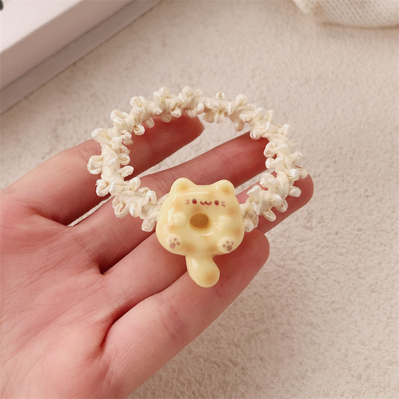 Dibujos animados lindo color lazo para el cabello pequeño gato cuerda para la cabeza dulce niña viento ins todo fósforo banda de goma cuerda para el cabello accesorios para el cabello