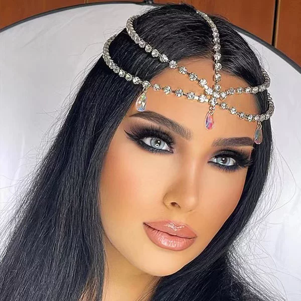 Factory direct supply cross-border new multi-layer forehead chain national wind water drop party rhinestone hair chain European and American hair accessories