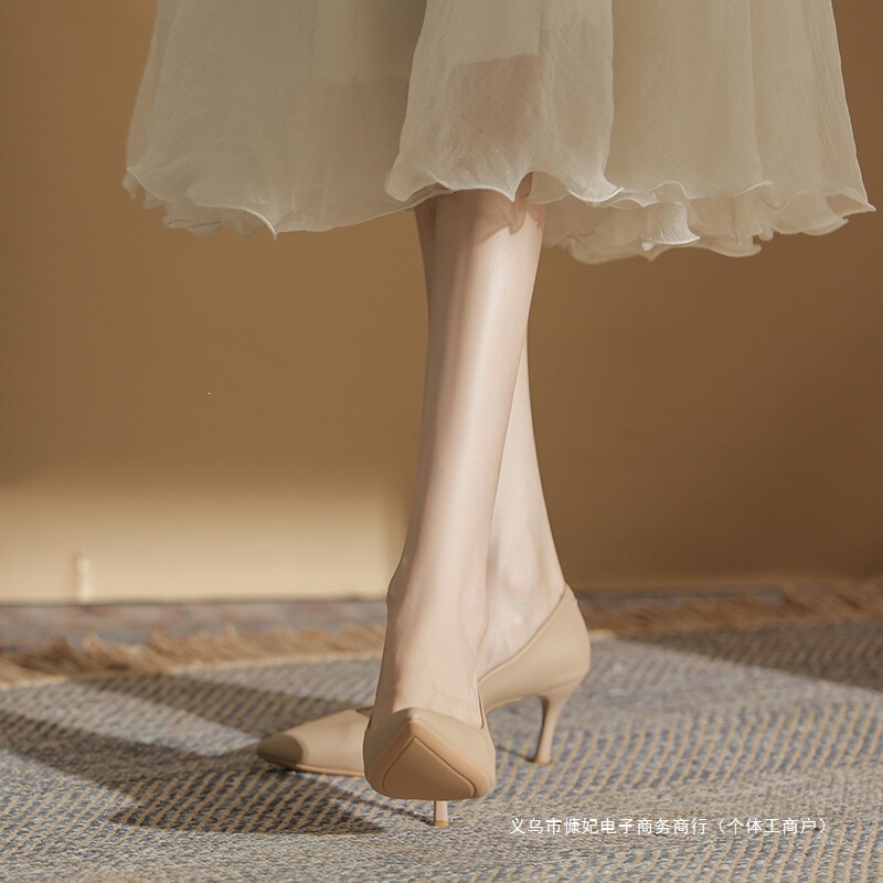 555-8 Nude high heels for women, stiletto heels, early spring 2026, French-style soft leather pointed-toe, elegant professional work shoes 555-8 Nude high heels for women, stiletto heels, early spring 2026, French-style soft leather pointed-toe, elegant professional work shoes