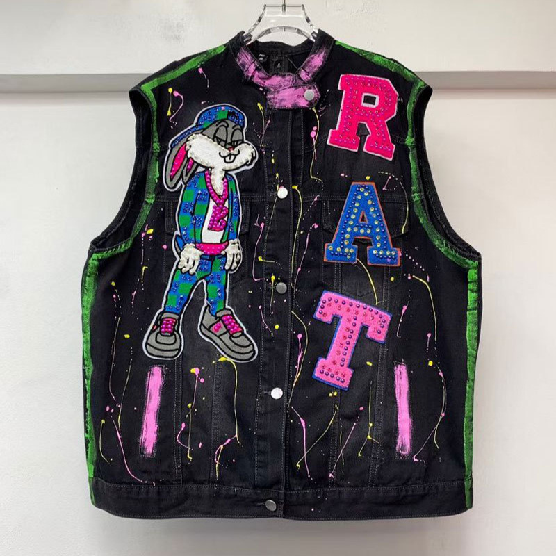 Caricatura graffiti vaquero clip nuevo 2026 chaqueta de explosión mujer corta hombre pequeño con chaleco de aire extranjero chaleco image 4