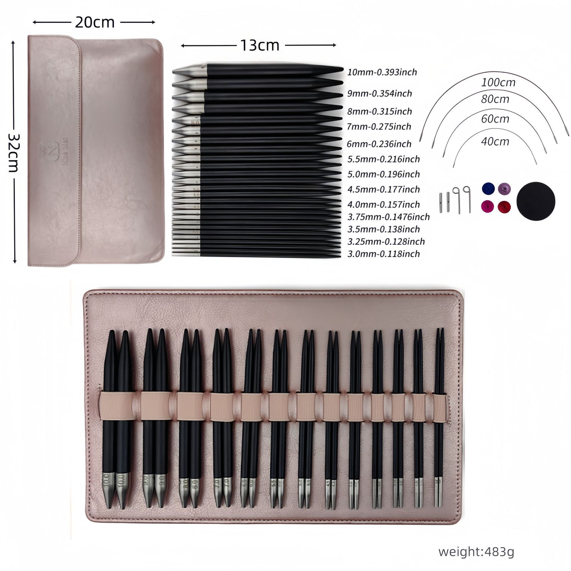 El conjunto de aguja de anillo desmontable cambia la cuerda colorida varilla de tejido aguja alargada pu herramienta de tejido carbonizada aguja de bambú anillo