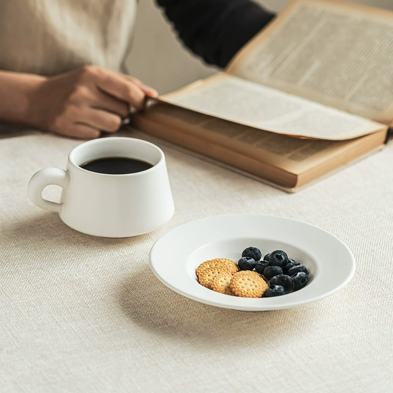 Ceramic coffee set, afternoon tea, capacious tea cup, simple and elegant design, high-quality style