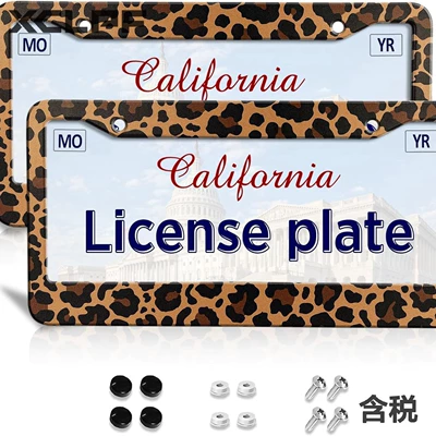 Cross-Border Leopard Print License Plate Frame Uv Printed License Plate Border American License Plate Frame Fashionable American Aluminum Photo Frame