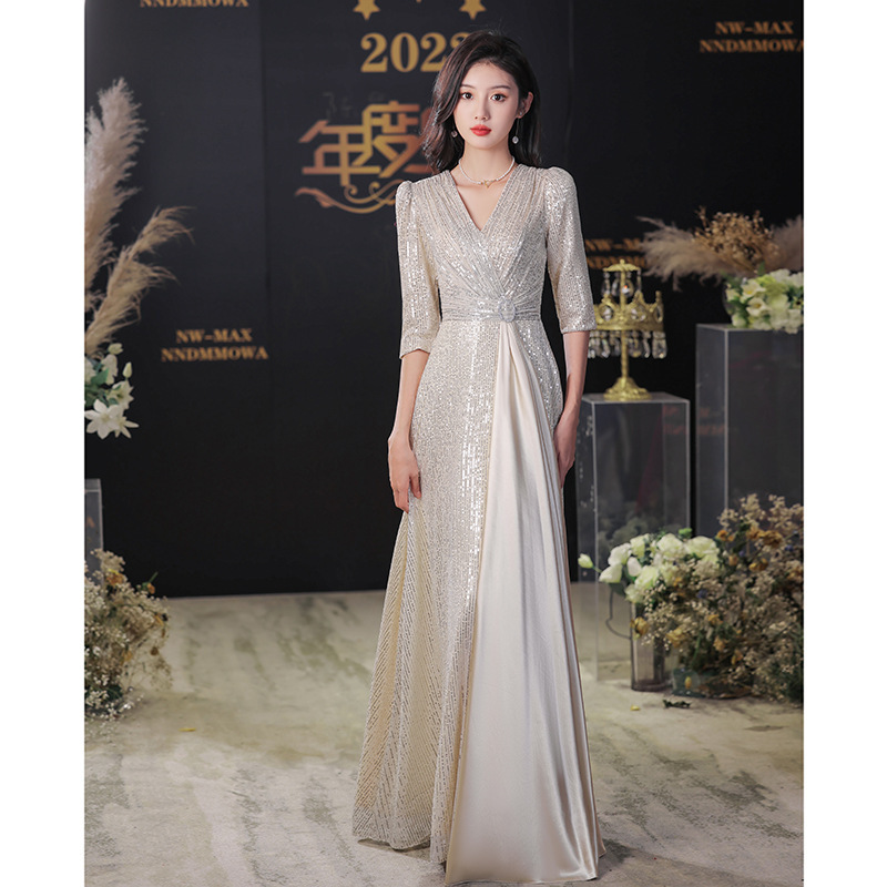 High-End Sequin Evening Dress, Fashionable Party Ball Gown, Student Art Exam Graduation Performance Annual Meeting Host Dress