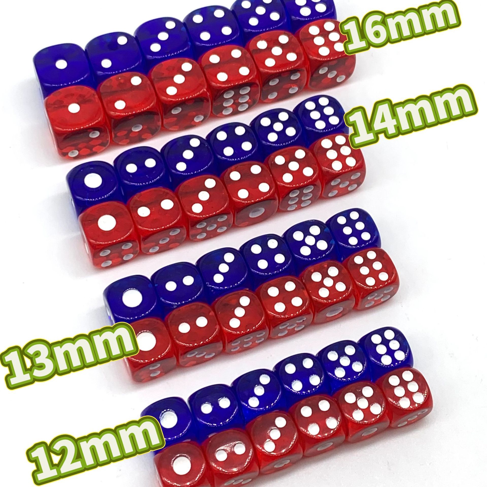 Year-Round Stock 16Mm14Mm13Mm12Mm Transparent Red and Blue Dice Plastic Transparent Dice Colorful Dice Dice