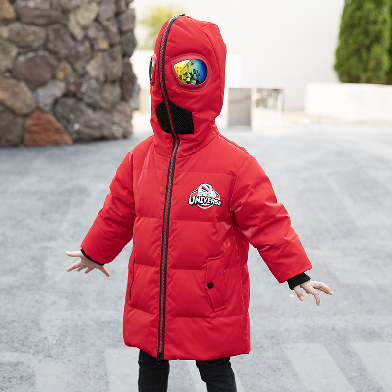 儿童ABC奥特曼中长款羽绒服男童新款中小童免洗亮面帅气加厚外套