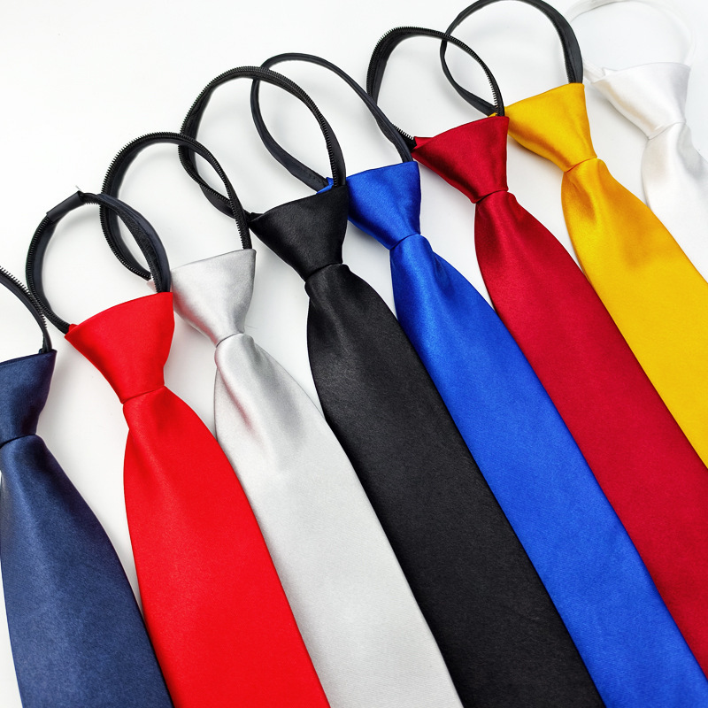 Men's 8cm Polyester Zipper Tie Satin Pure Color One Color Easy-To-Pull Lazy Women's Tie Business Formal Wear Professional