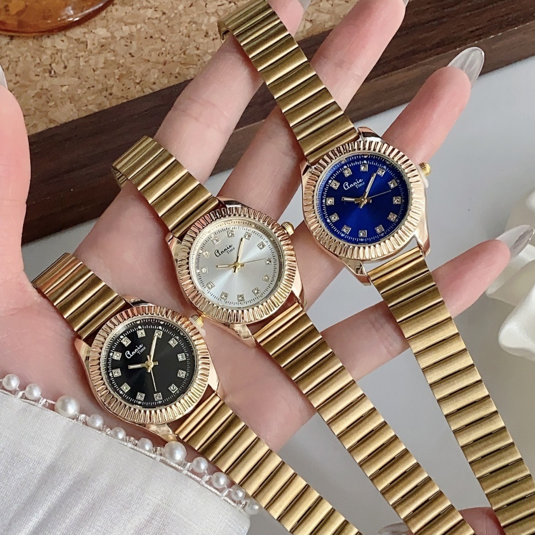 Cross-Border Foreign Trade Classic Business Quartz Watch Adjustable Bamboo Steel Strap Small Gold Watch Versatile Gold Watch Couple Watch